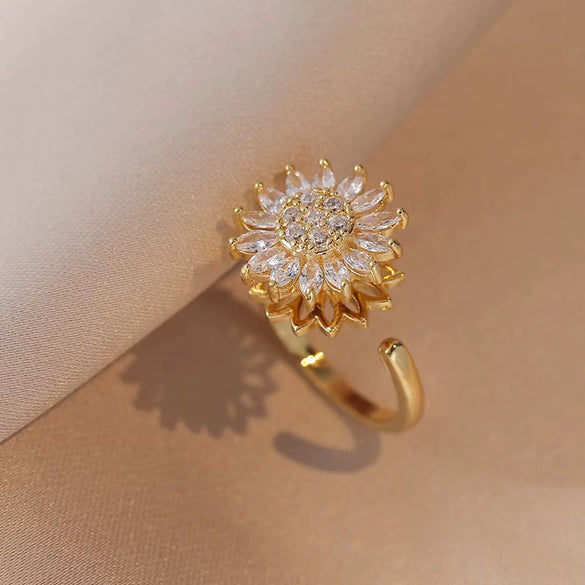 Women's Adjustable Opening Rotating Ring Copper Flower Design Electroplated Light Luxury Accessories