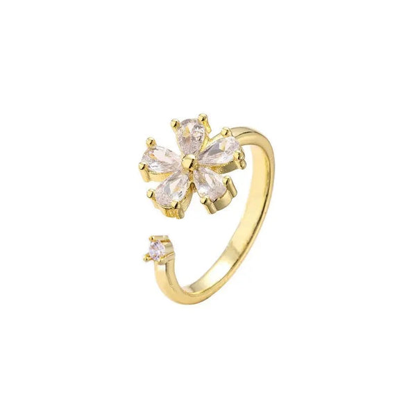 Women's Adjustable Opening Rotating Ring Copper Flower Design Electroplated Light Luxury Accessories