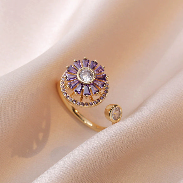 Women's Adjustable Opening Rotating Ring Copper Flower Design Electroplated Light Luxury Accessories