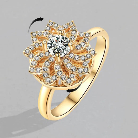 Women's Adjustable Opening Rotating Ring Copper Flower Design Electroplated Light Luxury Accessories