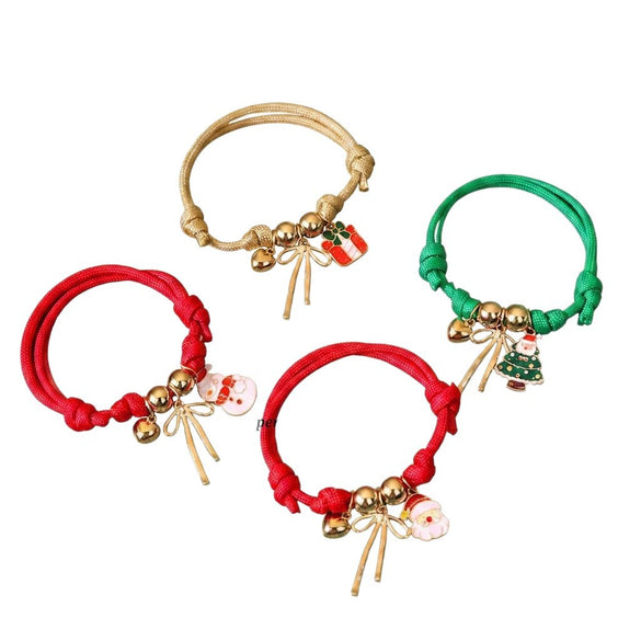 Women's Adjustable Red Rope Handwoven Bracelet With Alloy Star And Christmas Tree Charms Simple Christmas Style