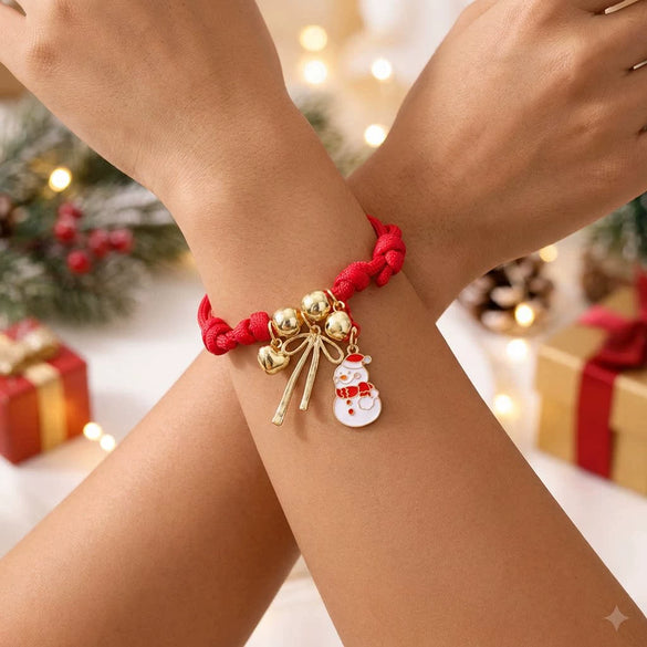 Women's Adjustable Red Rope Handwoven Bracelet With Alloy Star And Christmas Tree Charms Simple Christmas Style