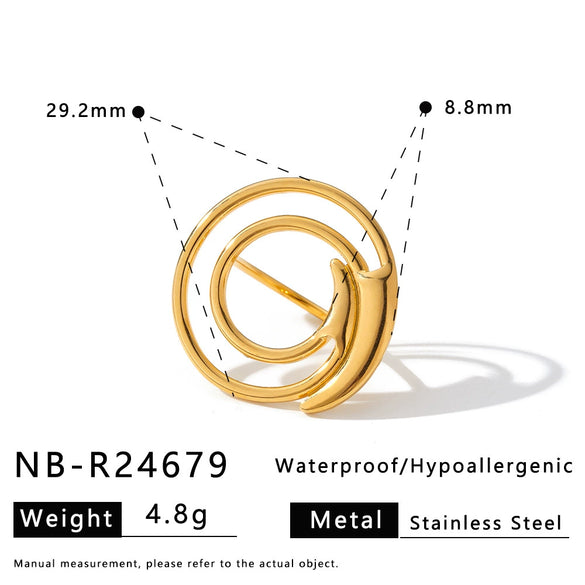 Women's Adjustable Stainless Steel Geometric Ring With Retro Minimalist Style And 18K Vacuum Electroplated Finish