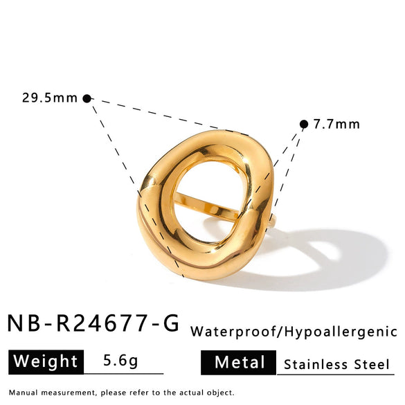 Women's Adjustable Stainless Steel Geometric Ring With Retro Minimalist Style And 18K Vacuum Electroplated Finish