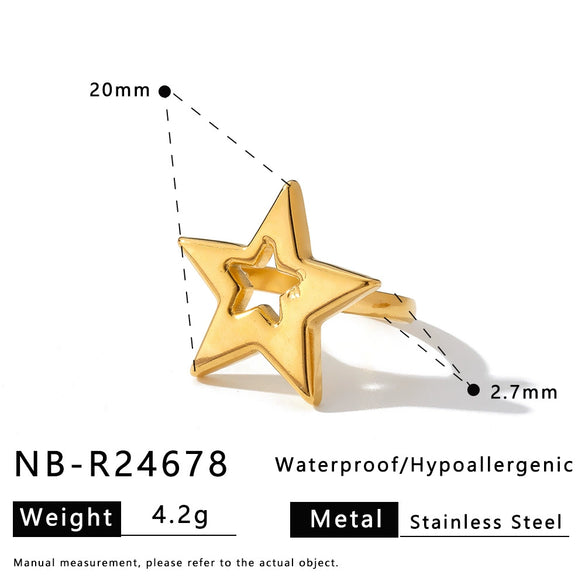 Women's Adjustable Stainless Steel Geometric Ring With Retro Minimalist Style And 18K Vacuum Electroplated Finish