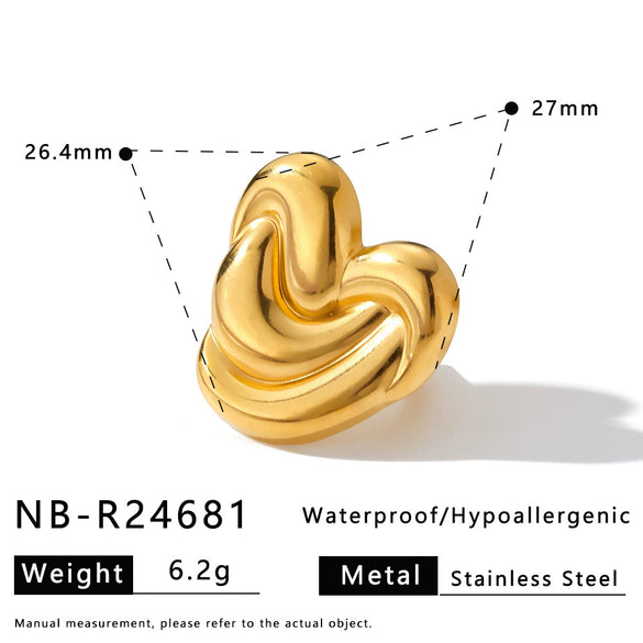 Women's Adjustable Stainless Steel Geometric Ring With Retro Minimalist Style And 18K Vacuum Electroplated Finish