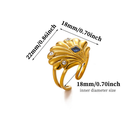 Women's Adjustable Stainless Steel Open Ring With Enamel Starfish And Seashell Details