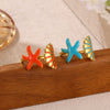 Women's Adjustable Stainless Steel Open Ring With Enamel Starfish And Seashell Details