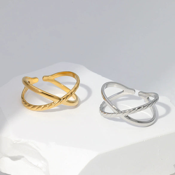 Women's Adjustable Stainless Steel Opening Ring Geometric Minimalist Style Electroplated