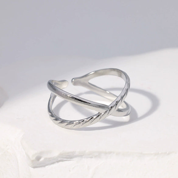 Women's Adjustable Stainless Steel Opening Ring Geometric Minimalist Style Electroplated