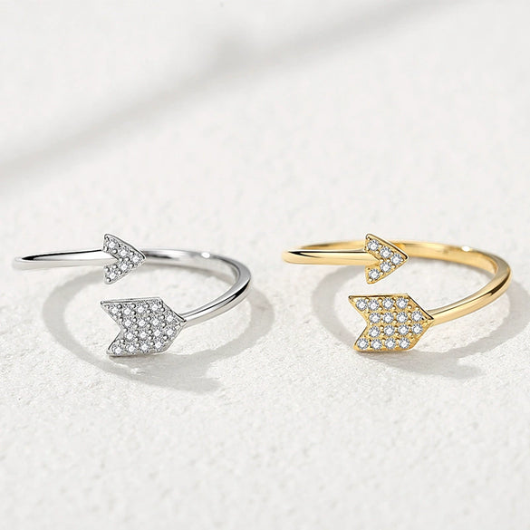 Women's Adjustable Sterling Silver Love Arrow Ring With Minimalist Geometric Design And Diamond Detail