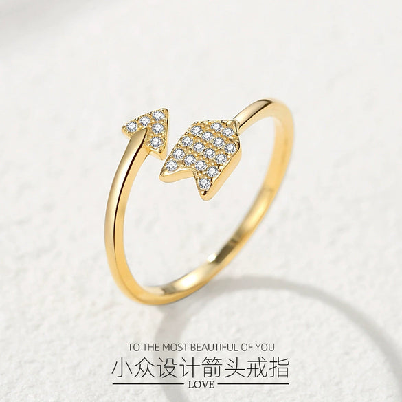 Women's Adjustable Sterling Silver Love Arrow Ring With Minimalist Geometric Design And Diamond Detail