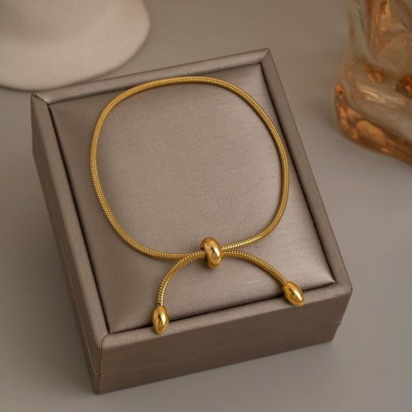 Women's Adjustable Stretch Bracelet Geometric Stainless Steel Jewelry With Gold Plated Finish Simple Versatile Wholesale Accessory