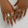 Women's Adjustable Zinc Alloy Ring Set With Geometric Irregular Lavainspired Design Imitation Pearl Detail And Polished Finish