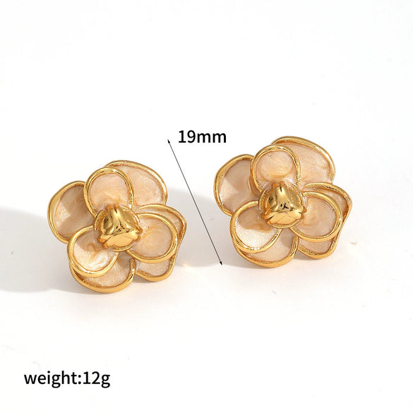 Women's All Match Elegant Drop Oil Flower Stainless Steel Earrings