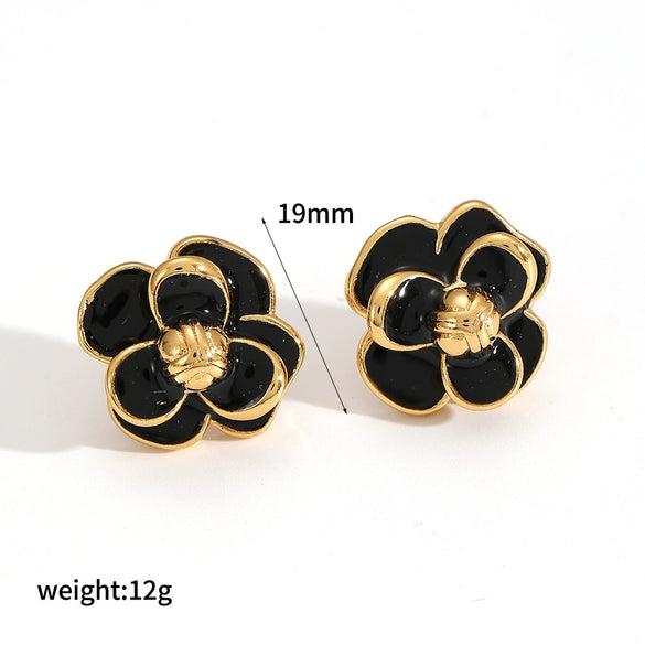 Women's All Match Elegant Drop Oil Flower Stainless Steel Earrings