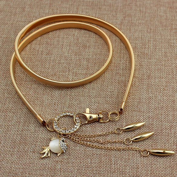 Women's All Match Metal Elastic Waist Belt With Alloy Leaf Buckle Electroplated Dress Accessory