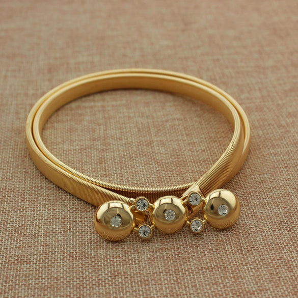 Women's All Match Metal Elastic Waist Belt With Alloy Leaf Buckle Electroplated Dress Accessory