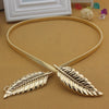 Women's All Match Metal Elastic Waist Belt With Alloy Leaf Buckle Electroplated Dress Accessory