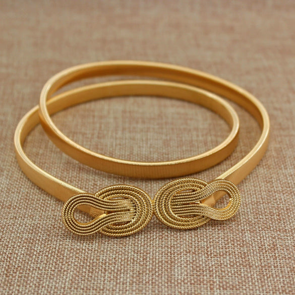 Women's All Match Metal Elastic Waist Belt With Alloy Leaf Buckle Electroplated Dress Accessory