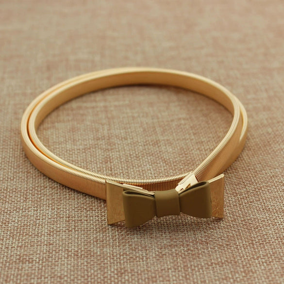 Women's All Match Metal Elastic Waist Belt With Alloy Leaf Buckle Electroplated Dress Accessory