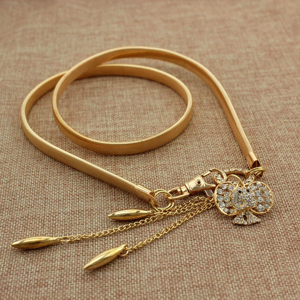 Women's All Match Metal Elastic Waist Belt With Alloy Leaf Buckle Electroplated Dress Accessory