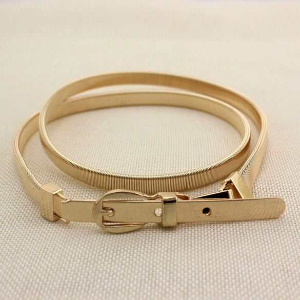 Women's All Match Metal Elastic Waist Belt With Alloy Leaf Buckle Electroplated Dress Accessory