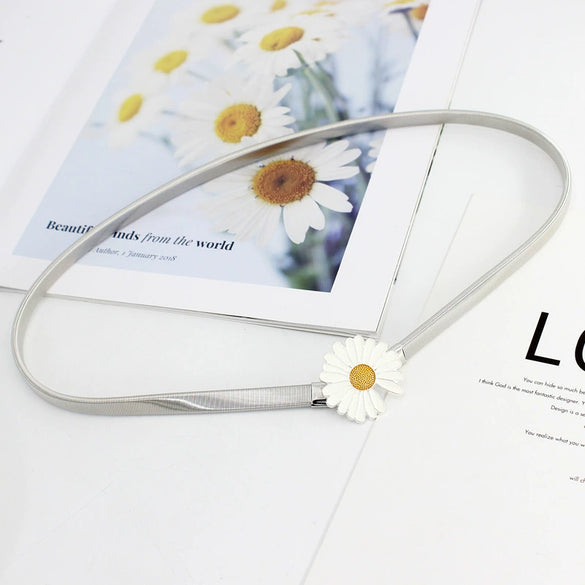 Women's All Match Metal Elastic Waist Belt With Alloy Leaf Buckle Electroplated Dress Accessory