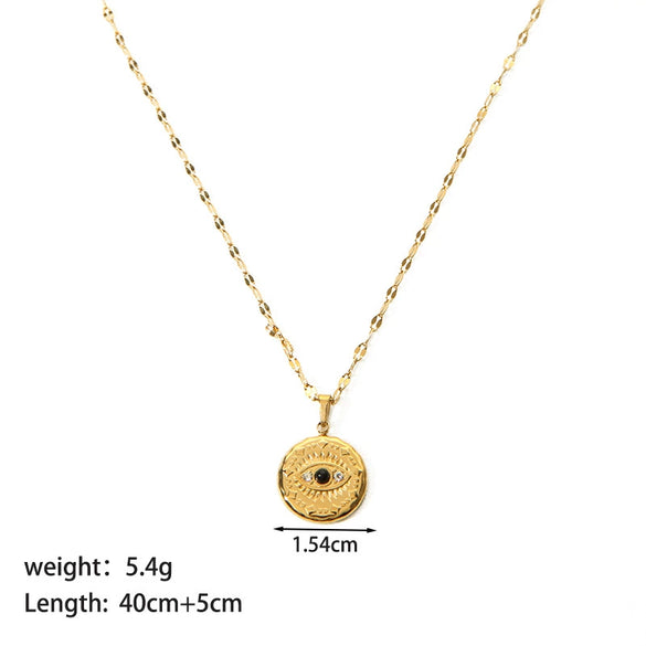 Women's All Match Round Titanium Steel And Stainless Steel Necklace With Geometric Devil's Eye Pendant And Pvd Furnace Real Gold Plating
