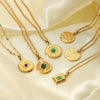 Women's All Match Round Titanium Steel And Stainless Steel Necklace With Geometric Devil's Eye Pendant And Pvd Furnace Real Gold Plating