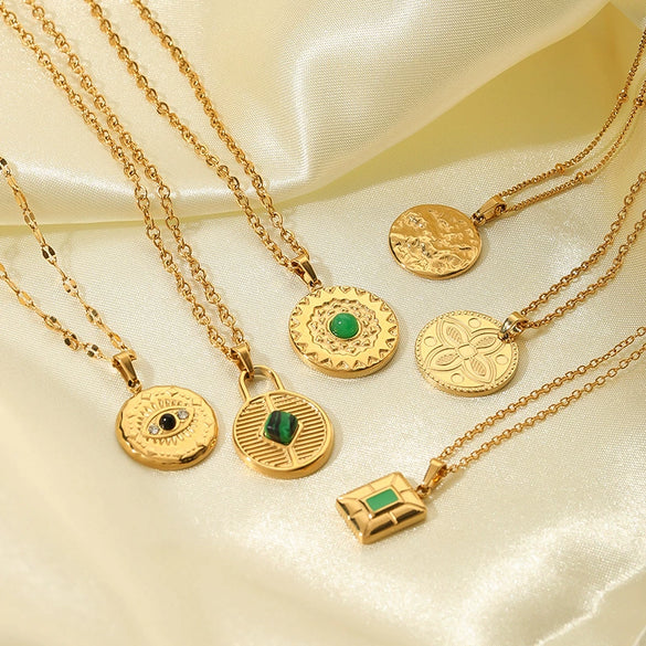 Women's All Match Round Titanium Steel And Stainless Steel Necklace With Geometric Devil's Eye Pendant And Pvd Furnace Real Gold Plating