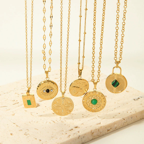 Women's All Match Round Titanium Steel And Stainless Steel Necklace With Geometric Devil's Eye Pendant And Pvd Furnace Real Gold Plating