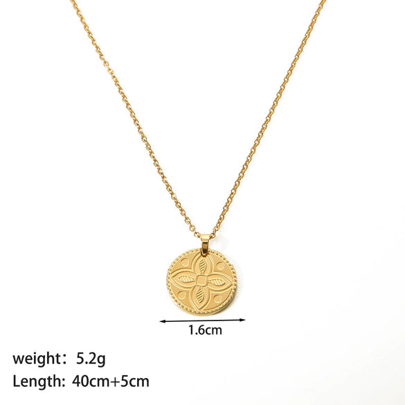 Women's All Match Round Titanium Steel And Stainless Steel Necklace With Geometric Devil's Eye Pendant And Pvd Furnace Real Gold Plating