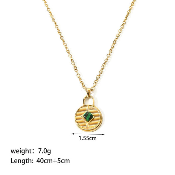 Women's All Match Round Titanium Steel And Stainless Steel Necklace With Geometric Devil's Eye Pendant And Pvd Furnace Real Gold Plating