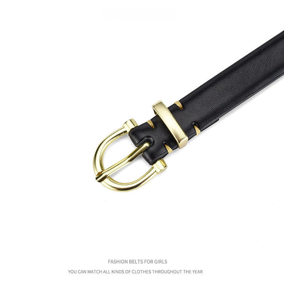 Women's All Match Simple Light Luxury Genuine Leather Belt With Hand Stitching Semicircle Buckle And Embossing