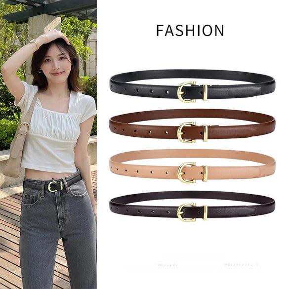 Women's All Match Simple Light Luxury Genuine Leather Belt With Hand Stitching Semicircle Buckle And Embossing