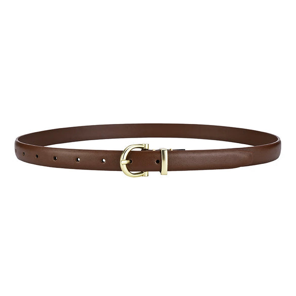 Women's All Match Simple Light Luxury Genuine Leather Belt With Hand Stitching Semicircle Buckle And Embossing