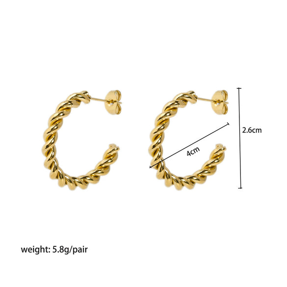 Women's All Match Twist Earrings In Stainless Steel With Geometric Design And Pvdp Furnace Real Gold Treatment
