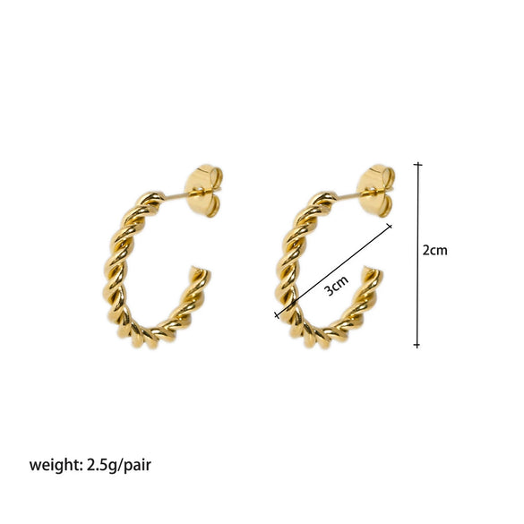 Women's All Match Twist Earrings In Stainless Steel With Geometric Design And Pvdp Furnace Real Gold Treatment