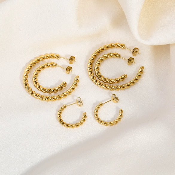 Women's All Match Twist Earrings In Stainless Steel With Geometric Design And Pvdp Furnace Real Gold Treatment