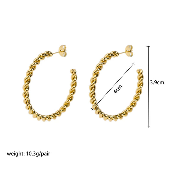 Women's All Match Twist Earrings In Stainless Steel With Geometric Design And Pvdp Furnace Real Gold Treatment