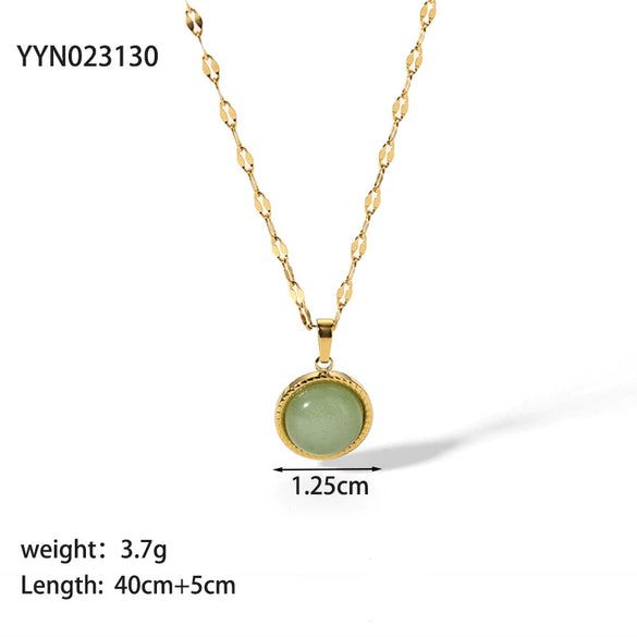Women's All Match Vintage Inlaid Natural Stone Titanium Steel Necklace With Pvdp Furnace Real Gold Treatment Geometric Design