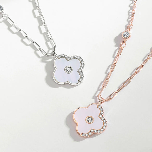 Women's Allmatch Fashion Fourleaf Clover S925 Silver Clavicle Necklace With Rose Gold And Geometric Pattern