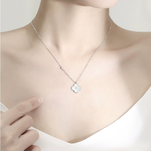 Women's Allmatch Fashion Fourleaf Clover S925 Silver Clavicle Necklace With Rose Gold And Geometric Pattern