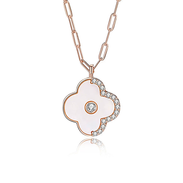 Women's Allmatch Fashion Fourleaf Clover S925 Silver Clavicle Necklace With Rose Gold And Geometric Pattern