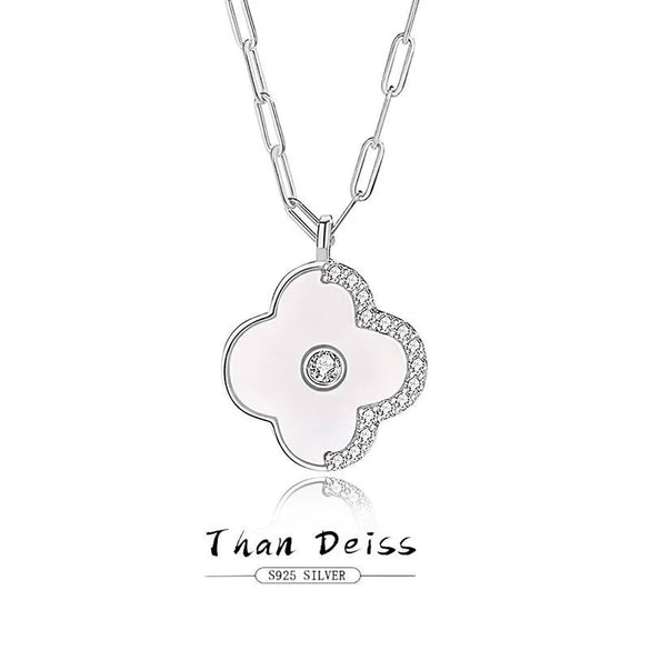 Women's Allmatch Fashion Fourleaf Clover S925 Silver Clavicle Necklace With Rose Gold And Geometric Pattern