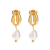 Women's Allmatch Geometric Pearl Earrings With Electroplating And 18K Gold Color