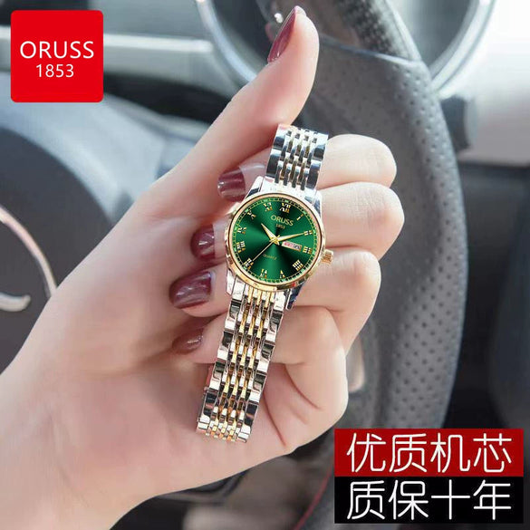 Women's Alloy And Ceramic Watch With Spiral Crown Round Dial Luminous Waterproof Leisure Style