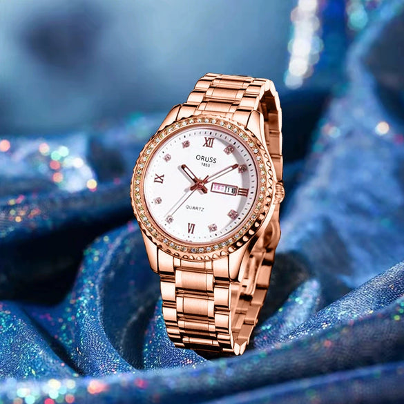 Women's Alloy And Ceramic Watch With Spiral Crown Round Dial Luminous Waterproof Leisure Style