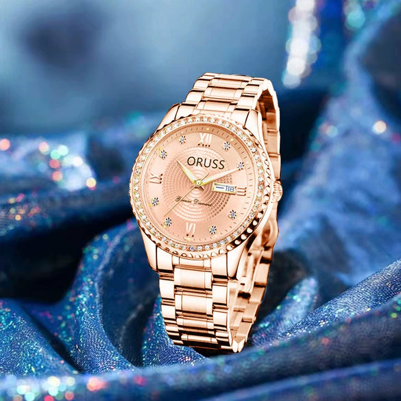 Women's Alloy And Ceramic Watch With Spiral Crown Round Dial Luminous Waterproof Leisure Style